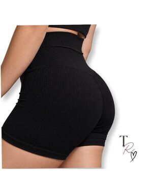 Born Primitive NWT Limitless Ribbed High Rise Bike Crossfit Shorts Black Size L